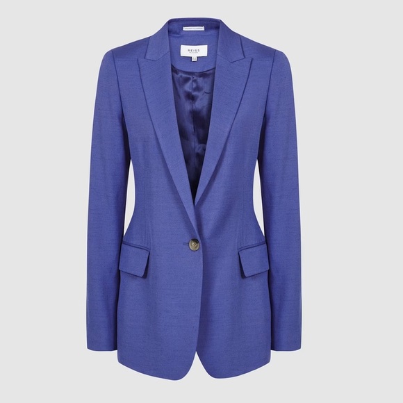 Reiss Haya Cobalt Blue fitted single breasted linen blend Blazer Jacket in US 0 - Picture 1 of 12